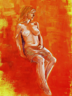 Studie naar model in twee sessies, olieverf. Life study after model. Oilpaint in two sessions.